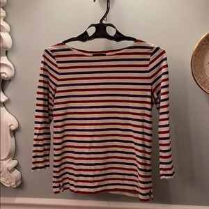Red and blue striped boatneck tee long sleeved